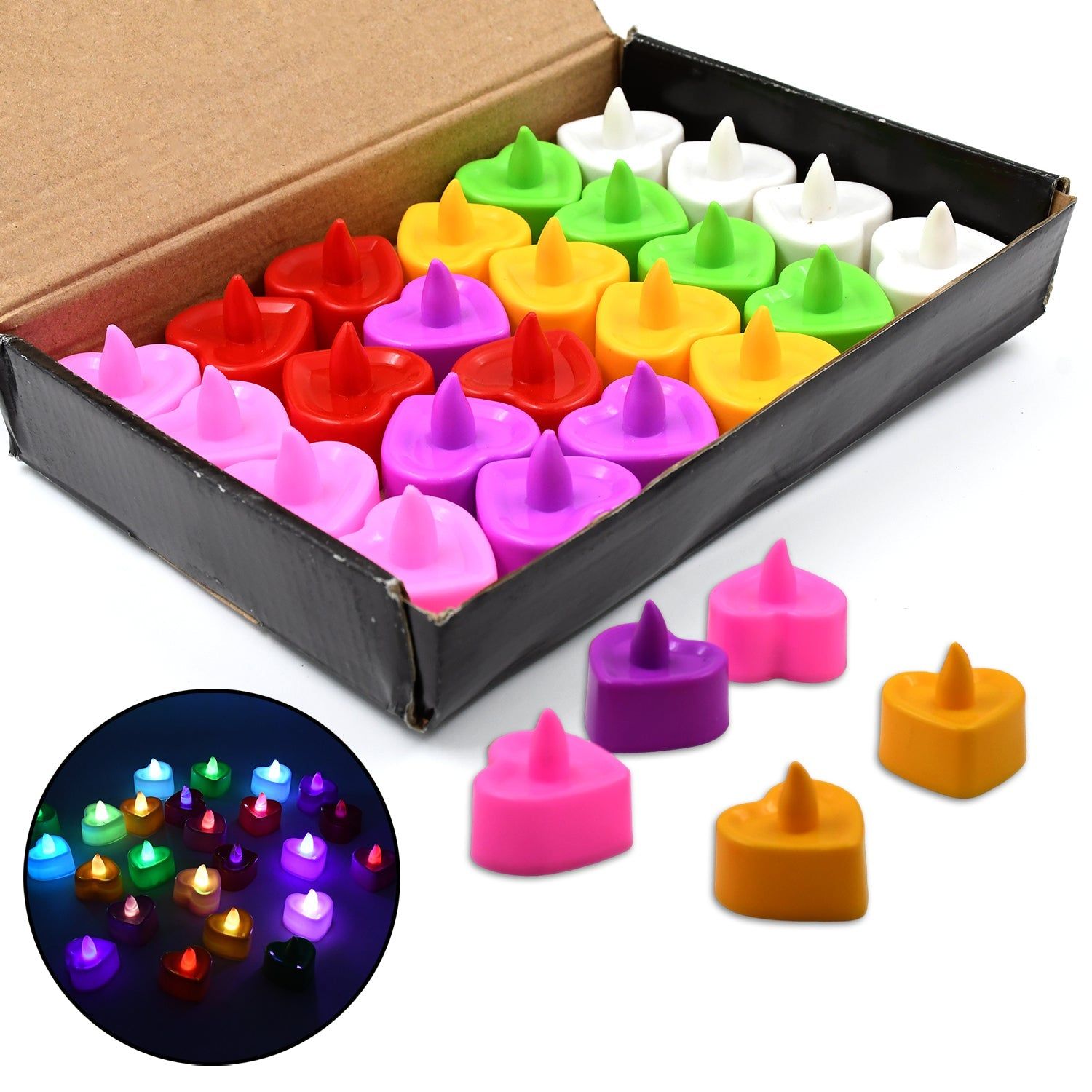 Heart Shape Battery Operated Tea Light LED Candles, for Decoration Use, Diwali (24 Pc Set)