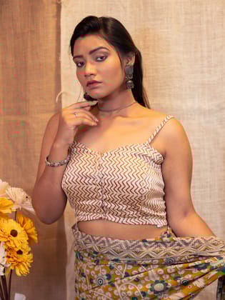 Printed Cotton Sweet Heart Neck Saree Blouse-M