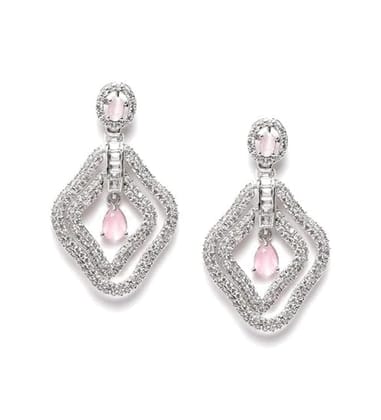Generic Women's Brass Silver Plated Drop Earrings (Pink)-PID66264