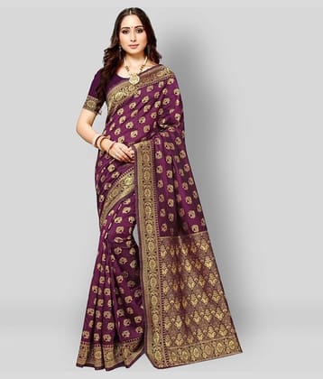 NENCY FASHION Silk Blend Printed Saree With Unstitched Blouse Piece ( Purple )
