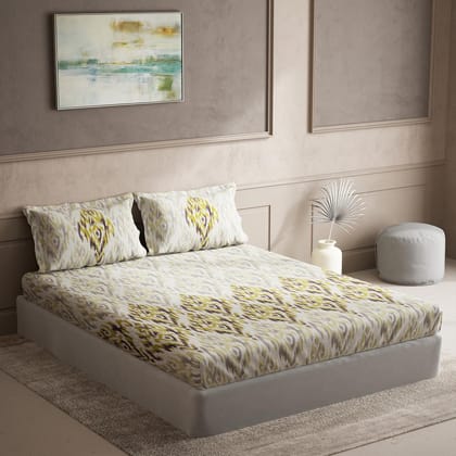 DDECOR - Flair Collection 100% Cotton Ethnic Pattern 136TC King Bedsheet |254 CM X 274 CM| Yellow
