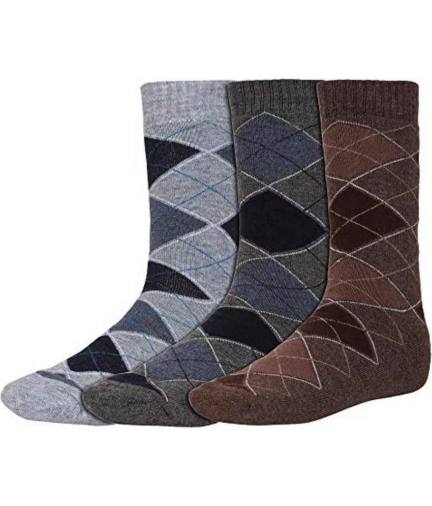 Creature - Woollen Men's Printed Multicolor Mid Length Socks ( Pack of 3 )