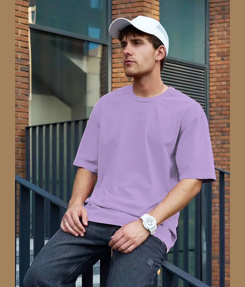 Leotude Men Cotton Blend Oversized Fit Solid T-Shirt ( Purple )