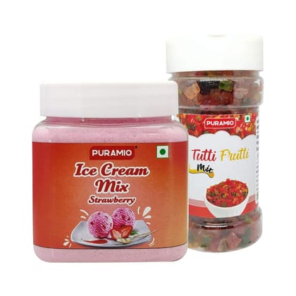 Puramio Combo Pack of- Icecream Mix (Strawberry), 250 gm & Tutti Frutti (Mix), 125 gm