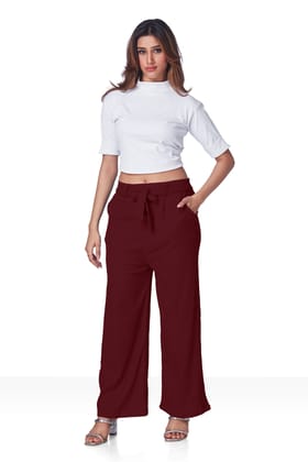 Crush Plazo Pant with Belt-RED / XL