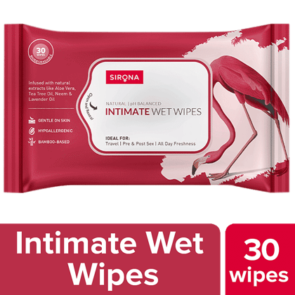 Sirona Intimate Wipes - Ph Balanced, Bamboo Based With Natural Extracts, 30 Pcs