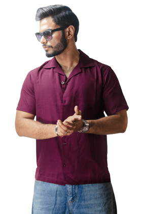 Cuban Collar Purple Shirt-L