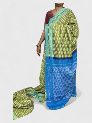 POCHAMPALLY IKKAT COTTON GREEN BLUE