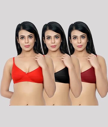Kiran Enterprises Pack of 3 Cotton Blend Non Padded Women's Everyday Bra ( Multicolor )