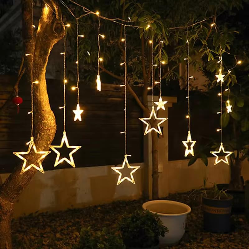 Star Curtain LED String Lights 8 Flash Modes, Warm White Copper Wire Fairy Lights for Window, Wall, Garden, Diwali, Christmas, Wedding & Home Decoration (3 Meter)