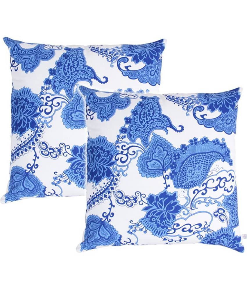 Zubix Blue Cotton Printed Cushion Covers - Set of 2