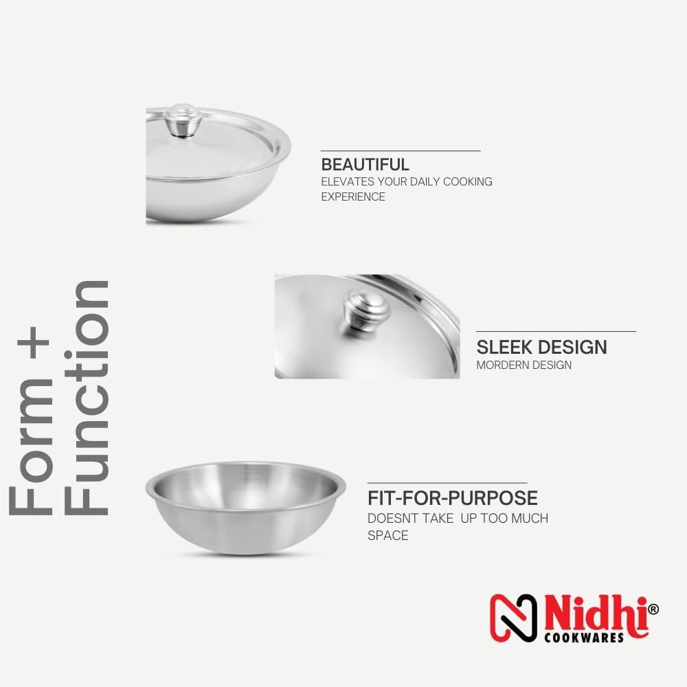 Nidhi Triply Tasra 200 Mm | 1.7 LTR Volume | 2.5 Mm Thickness | Ss Lid (Triply Tasra 200 Mm)