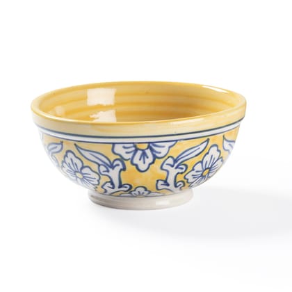Hand Painted Ceramic Bowl 3x5-3 Inches x 5 Inches / Yellow & White / Ceramic