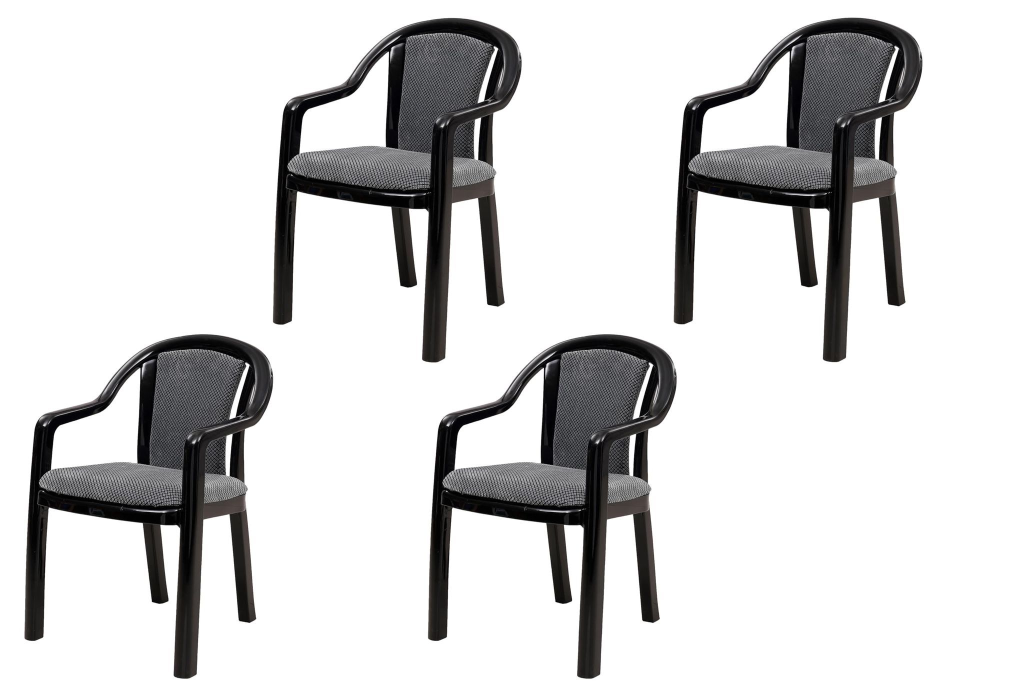 Supreme Furniture Ornate Plastic Cushion Chair with-Arm Suitable for Home, Garden, Office, Living Room, Cafeteria, Restaurant, Hotel, Resort and Indoor Set of 4(Black Grey-Diamond)