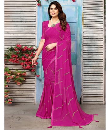 Satrani Georgette Printed Saree With Unstitched Blouse Piece ( Rani )