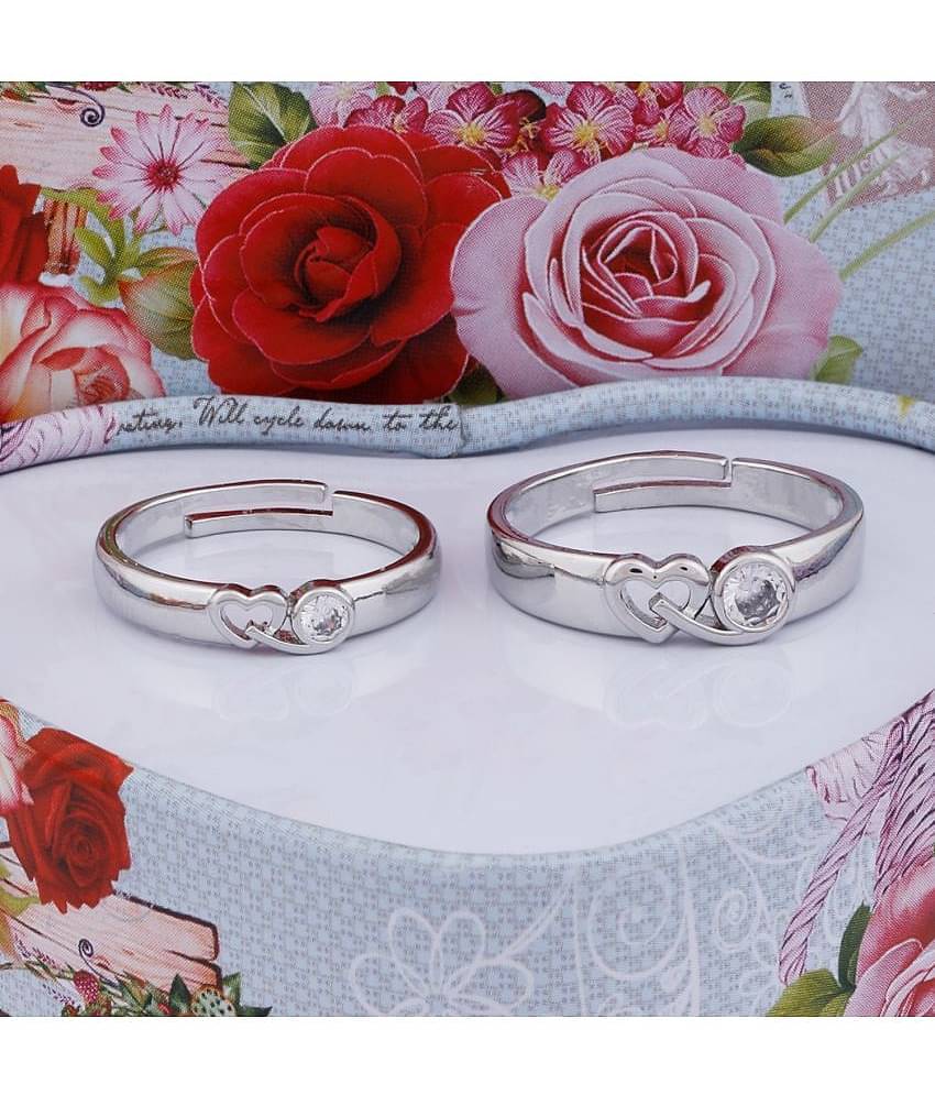 Paola Speical For Couple Ring Valentines Couples Gift Sets Diamond Heart Silver Plated Adjustable Ring Set Women And Men
