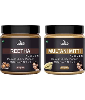 Oilanic 100% Pure Reetha Powder & Multani Mitti Powder-Skin Hair Mask 200 g Pack of 2