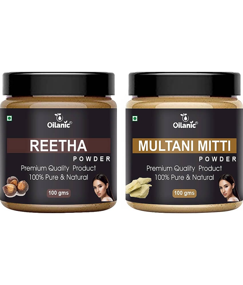 Oilanic 100% Pure Reetha Powder & Multani Mitti Powder-Skin Hair Mask 200 g Pack of 2