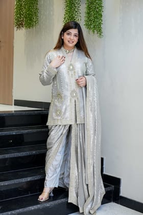 Aqsa Silver Luxe Suit Set-M-XL