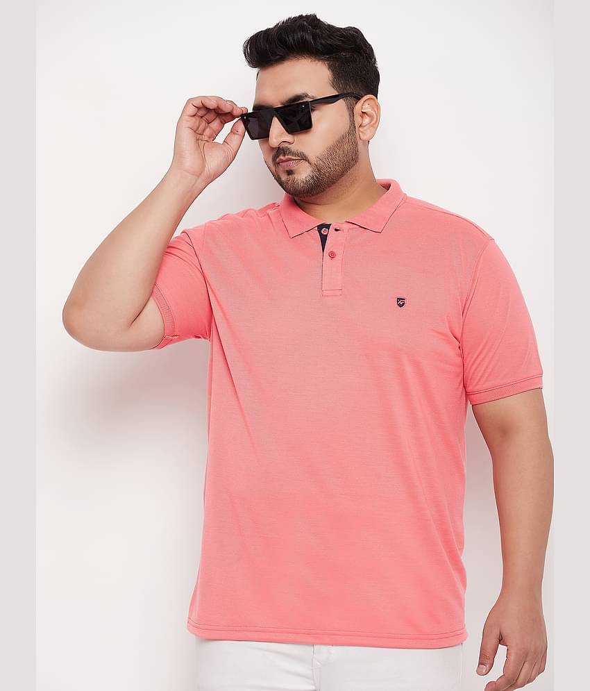 XFOX Pack of 1 Cotton Blend Regular Fit Solid Half Sleeves Men's Polo T Shirt ( Coral )