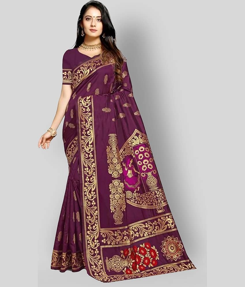 NENCY FASHION Banarasi Silk Embellished Saree With Unstitched Blouse Piece ( Magenta )