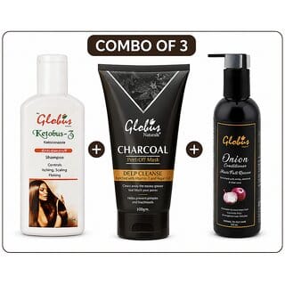 (Combo of 3) | Globus Ketobus-Z Anti-Dandruff Shampoo & CareVeda Secret Crush Body Mist & Globus Naturals Charcoal Peel Off Mask