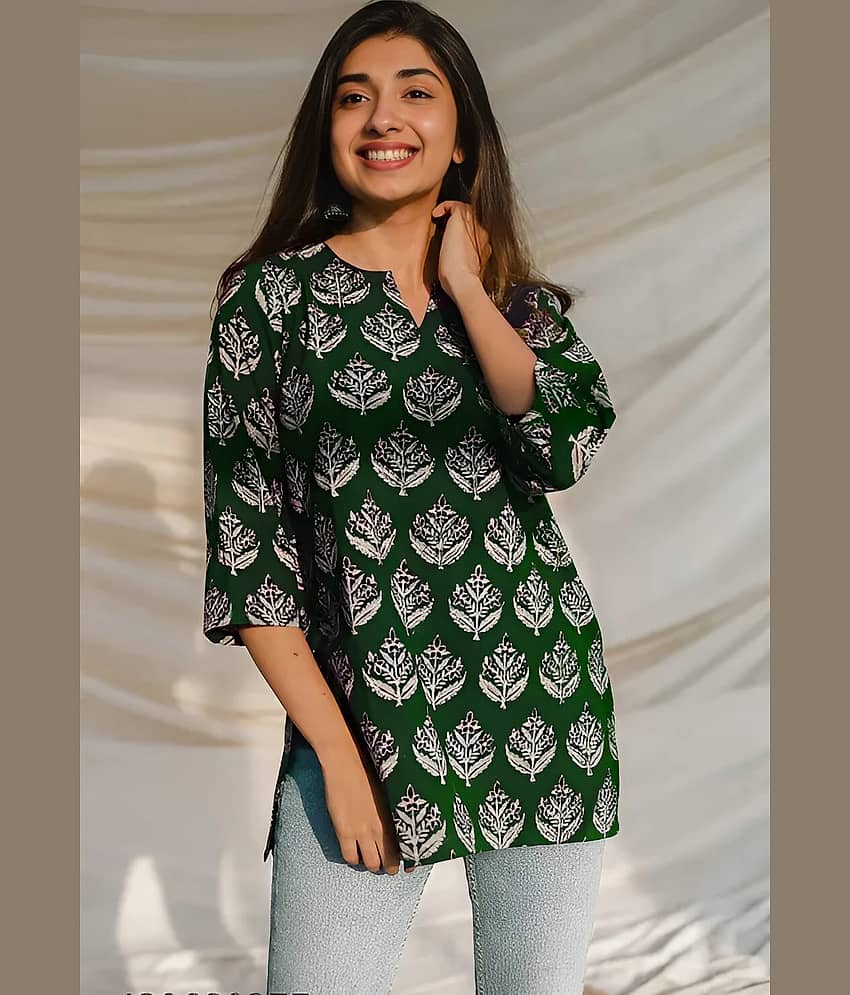 AK FASHION MALL Women Cotton Blend Printed Alia Cut Kurti ( Green )