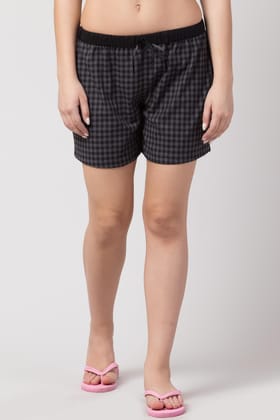 Hive91 Grey Checkered Short for Women Made of Cotton