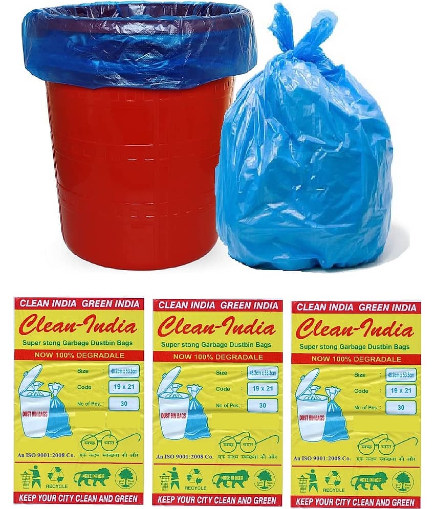 Clean India -3 Pack of Blue Garbage Bags - 19X21 | 3 Packs of 30 Pcs - 90 Pcs | Blue Medium Disposable Dustbin Bags for Dry Waste