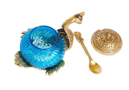DreamKraft Metal Duck Shaped Glass Bowl with Spoon for Saunf Supari & Dryfruit Tray, Home Decor, Animal Showpiece Figurines (Gold Color, 15x12x12 cm)