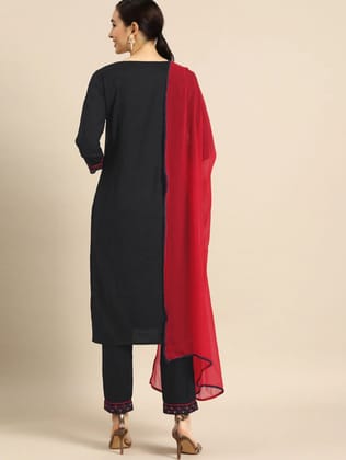 Beautiful  CHANDERI SILK Embroidered Straight Kurta with pant and dupatta sets-S