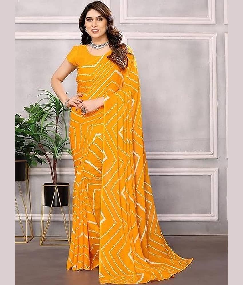 Suntex Georgette Printed Regular Saree With Unstitched Blouse Piece ( Yellow )