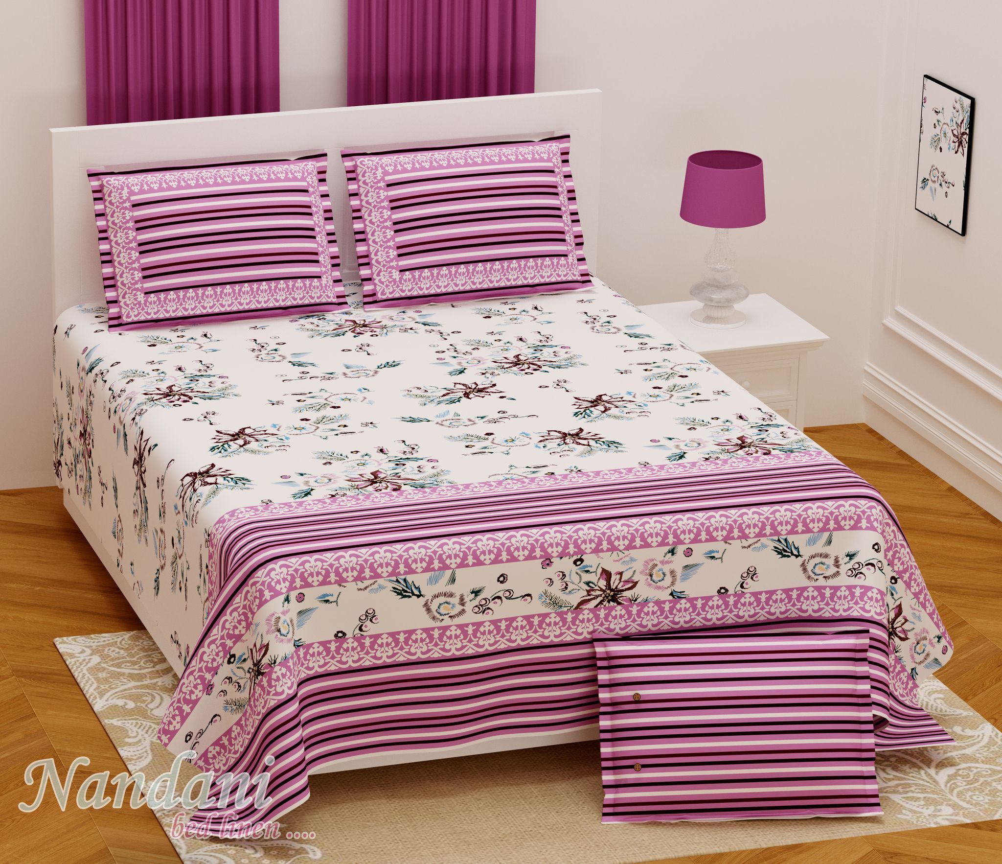 Bedsheet Adda-Pure Cotton Jaipuri Printed Double Bedsheet With 2 Pillow Covers