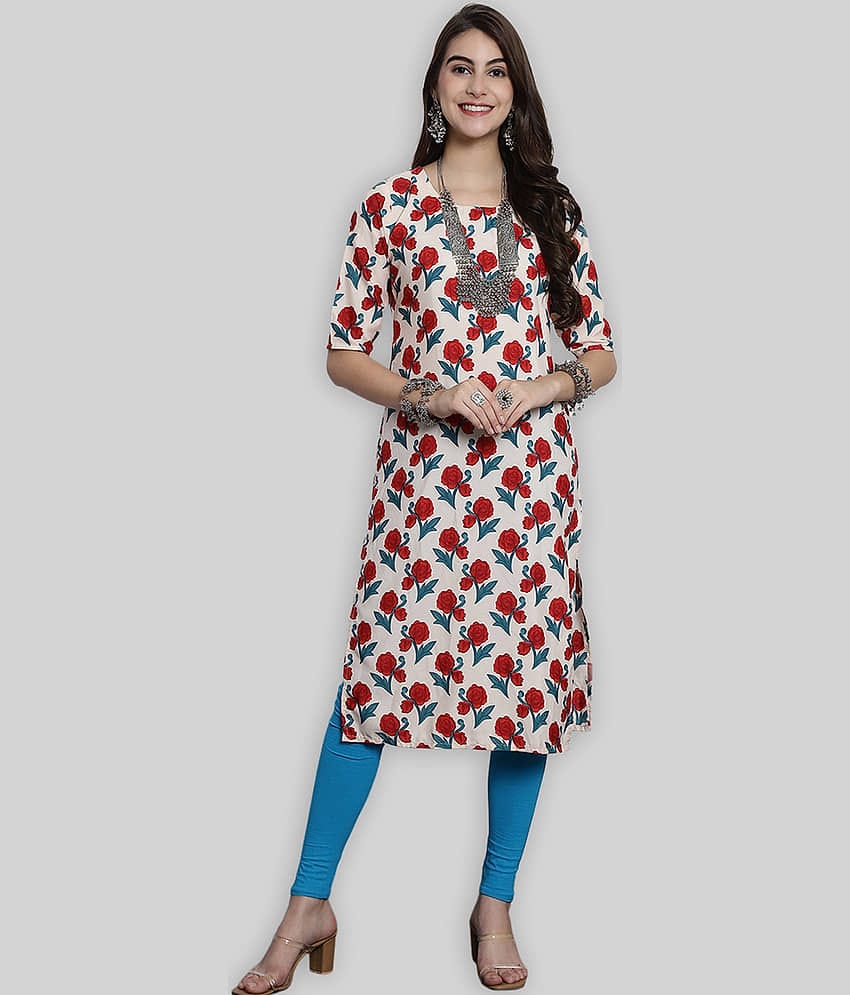 7Threads Crepe Printed Straight Women's Kurti - Red ( Pack of 1 )