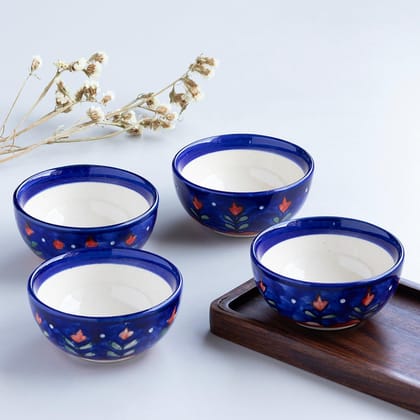 Ceramic Blooming Plants Portion Bowls - Set of 4-4 inches x 2 inches / Blue / Red / Ceramic