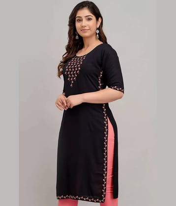 Kapadia Women Viscose Rayon Embroidered Straight Kurti ( Black )