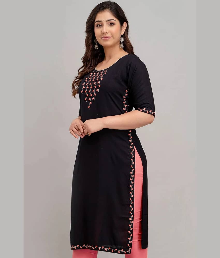 Kapadia Women Viscose Rayon Embroidered Straight Kurti ( Black )