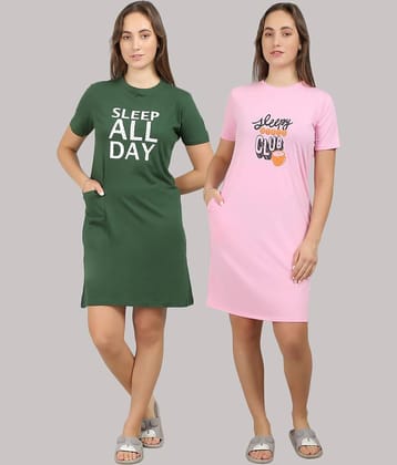 MEGASKA - Multi Color Cotton Women's Nightwear Night T-Shirt ( Pack of 2 )