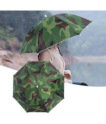 Infispace Headwear Cap Umbrella Army Color Soft Durable, Adjustable Elastic, (21) Size Fits All Ages Plastic Hat Cap Umbrella for Kids, Men/Women and Adults Rain Protection Headwear Hat Umbrella (Army) Pack of 1
