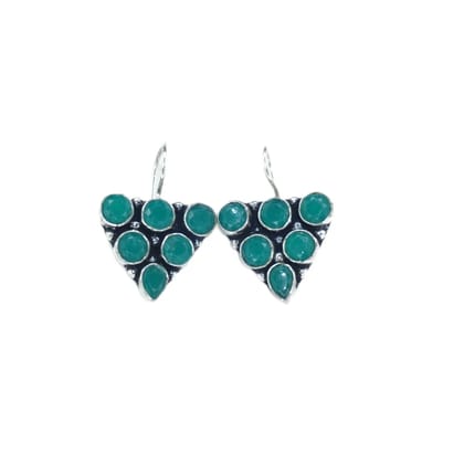 Silver Oxidized Earrings with Green Stones