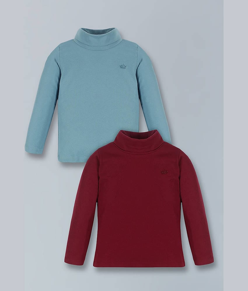 PLUM TREE Pack of 2 Girls Cotton Blend T-Shirt ( Burgundy )