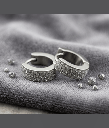 Style Wind Stainless Steel Shining Hoop Earrings for Men, Silver Textured Finish, Hinged Huggie Style