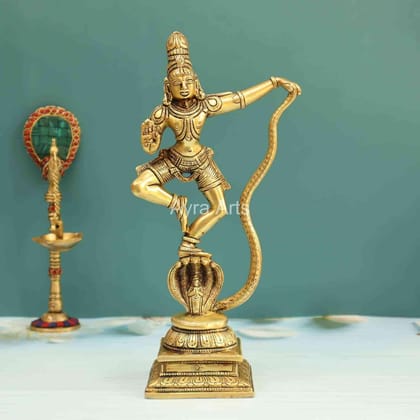 Brass Lord Krishna Dancing on Kaliya Serpent Naag Triumph of Good over Evil - 12 Inch Height Brass Lord Krishna Dancing on Kaliya Serpent Naag Triumph of Good over Evil - 12 Inch Height
