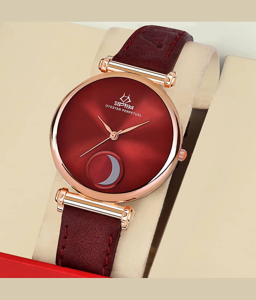 Septem Red Leather Analog Womens Watch