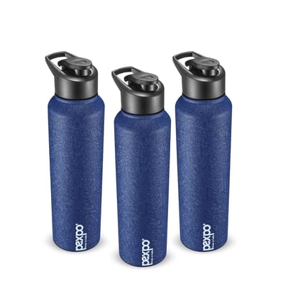 PEXPO Stainless Steel Sports/Fridge Water Bottle, 1000 ml, Pack Of 3 Blue, Chromo | Eco-Friendly & Leak-Proof Water Bottle
