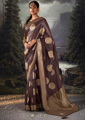 Plum Wine Purple Woven Banarasi Organza Silk Saree
