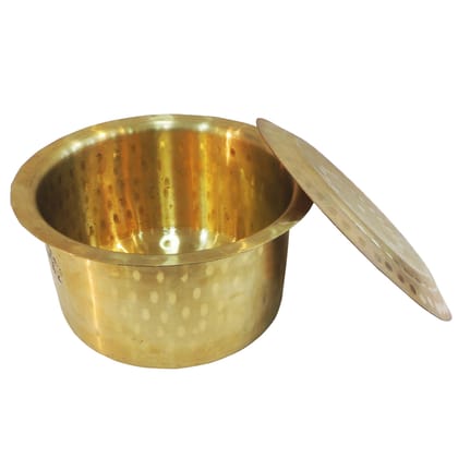 Brass Bhagona With Lid 3 Liter | Heavy Duty Cooking Pot, Height : 5 Inch (ZMAS637 D)