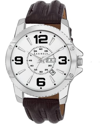 Laurels Silver Color Day & Date Analog Men's Watch With Strap:  LWM-Zd-070907