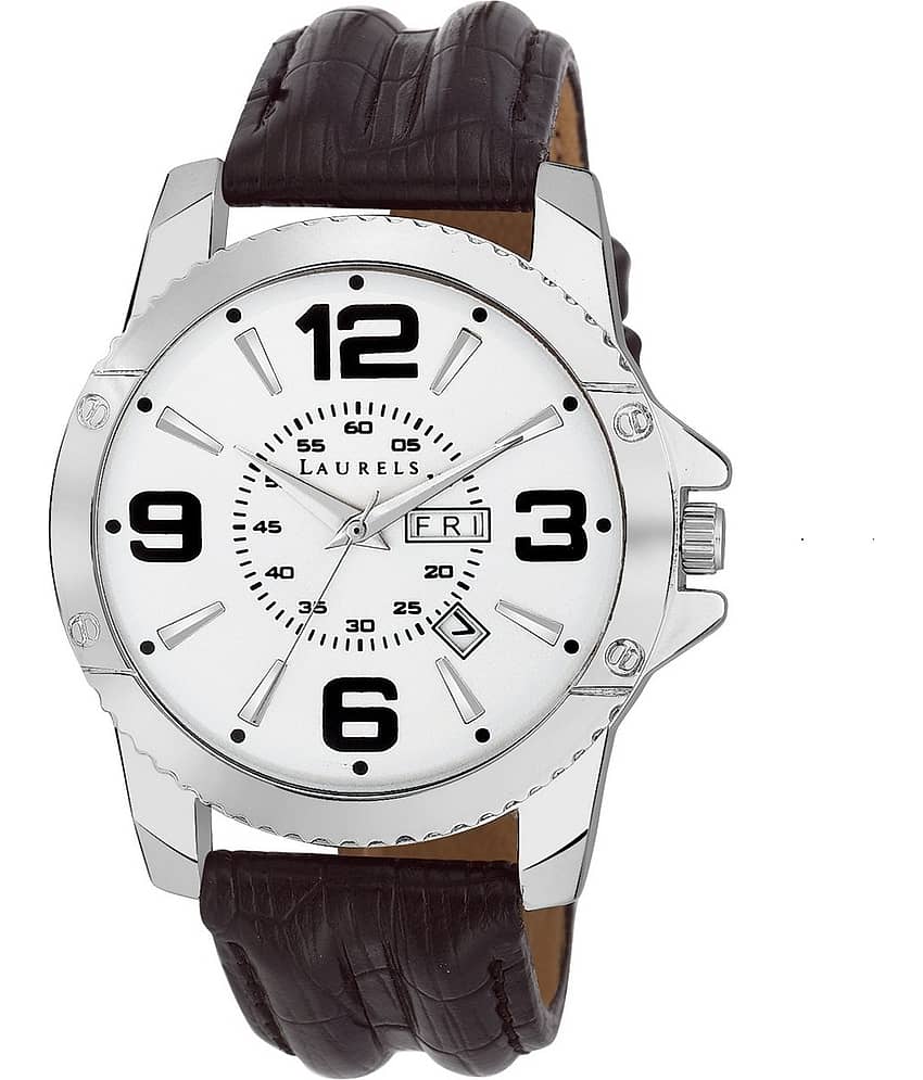 Laurels Silver Color Day & Date Analog Men's Watch With Strap:  LWM-Zd-070907