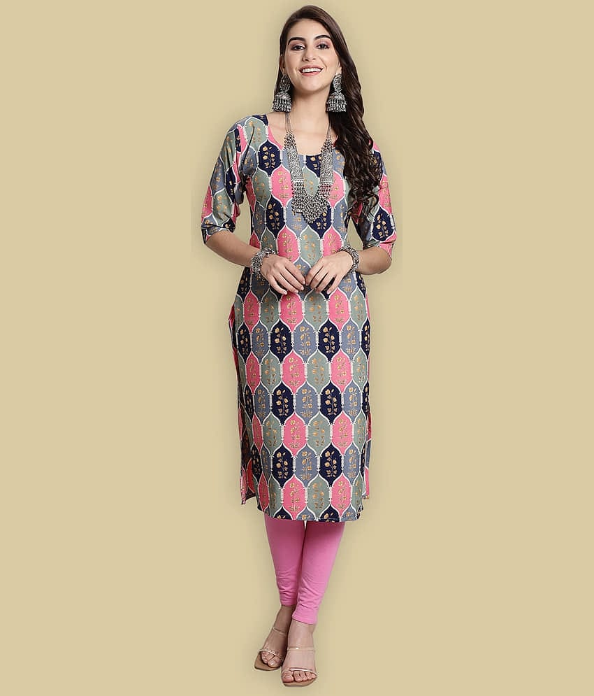 Ethnic Basket Crepe Printed Straight Women's Kurti - Multicolor ( Pack of 1 )